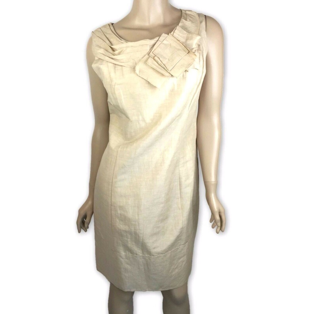 Shin Choi Size M Light Brown Sheath Dress Linen/Silk Sleeveless MSRP $450